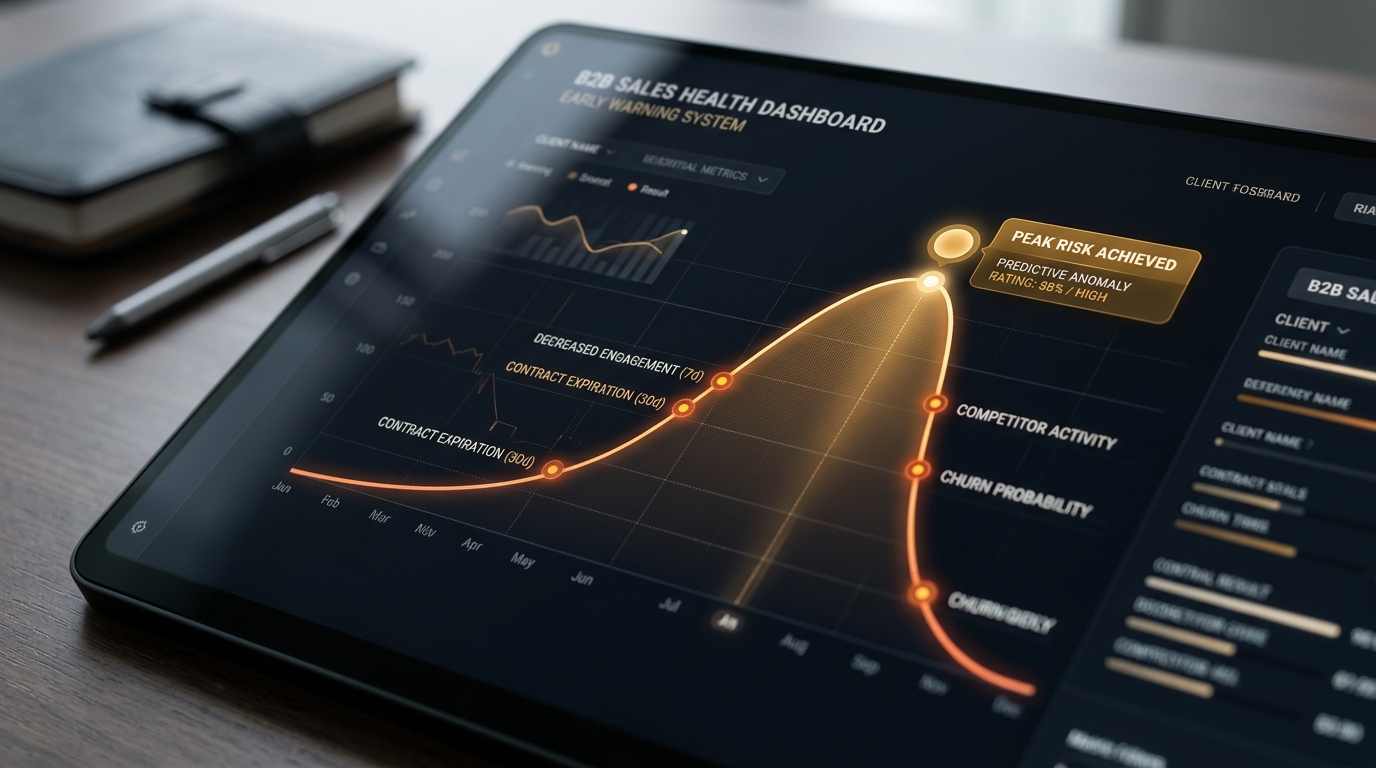 An executive looking at a dual-screen digital dashboard displaying real-time business risk metrics, green opportunity feeds, and financial charts in a modern corporate office.